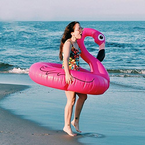 Veslagy 120CM Inflatable Flamingo Unicorn Mounts Giant Pool Float Swimming Ring Ride On Toy Lifebuoy Sea Mattress Water Beach Party