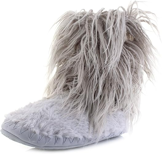 Bedroom Athletics Womens Jean Trace Grey Shaggy Hair Slipper Boots Size 3 4 Amazon Co Uk Shoes Bags