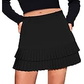 Yousify Womens Pleated Y2k Mini Skirt Cute Casual High Waisted A-Line Zipper Party Club Skorts