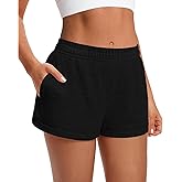 Womens Sweat Shorts Casual Comfy Summer Elastic High Waist Cotton Lounge Shorts with Pockets
