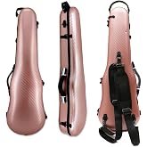 Vetimobato Violin Case for 4/4 &amp; 3/4 Size &ndash; Carbon Fiber Hard Shell Fiddle Case with Adjustable Magic Fastener, 2 Bow Holder Lightweight &amp; Protective Travel Violin Box for Student &amp; Adults (Pink gold)