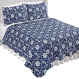 Nautical Nantucket Anchor Ship wheel Reversible Lightweight Quilt , Navy , Full/Queen