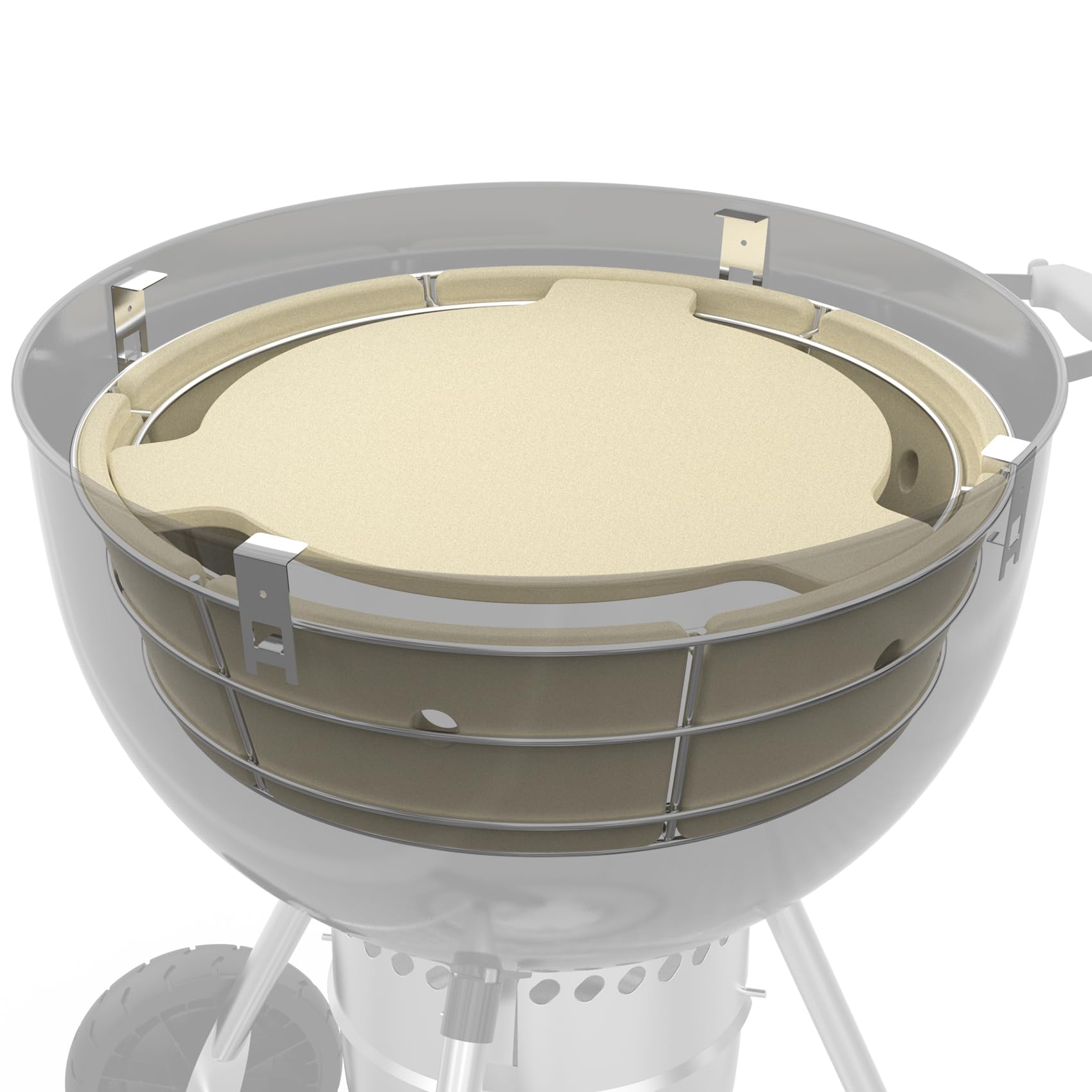 onlyfire Räucherbox Kit mit Edelstahl Holzkohlekorb, Hitzeabweiser und 4 Grillrost Erhöhungen, Räucherkammer Grillzubehör für Weber 57 cm Kettle Holzkohlegrill