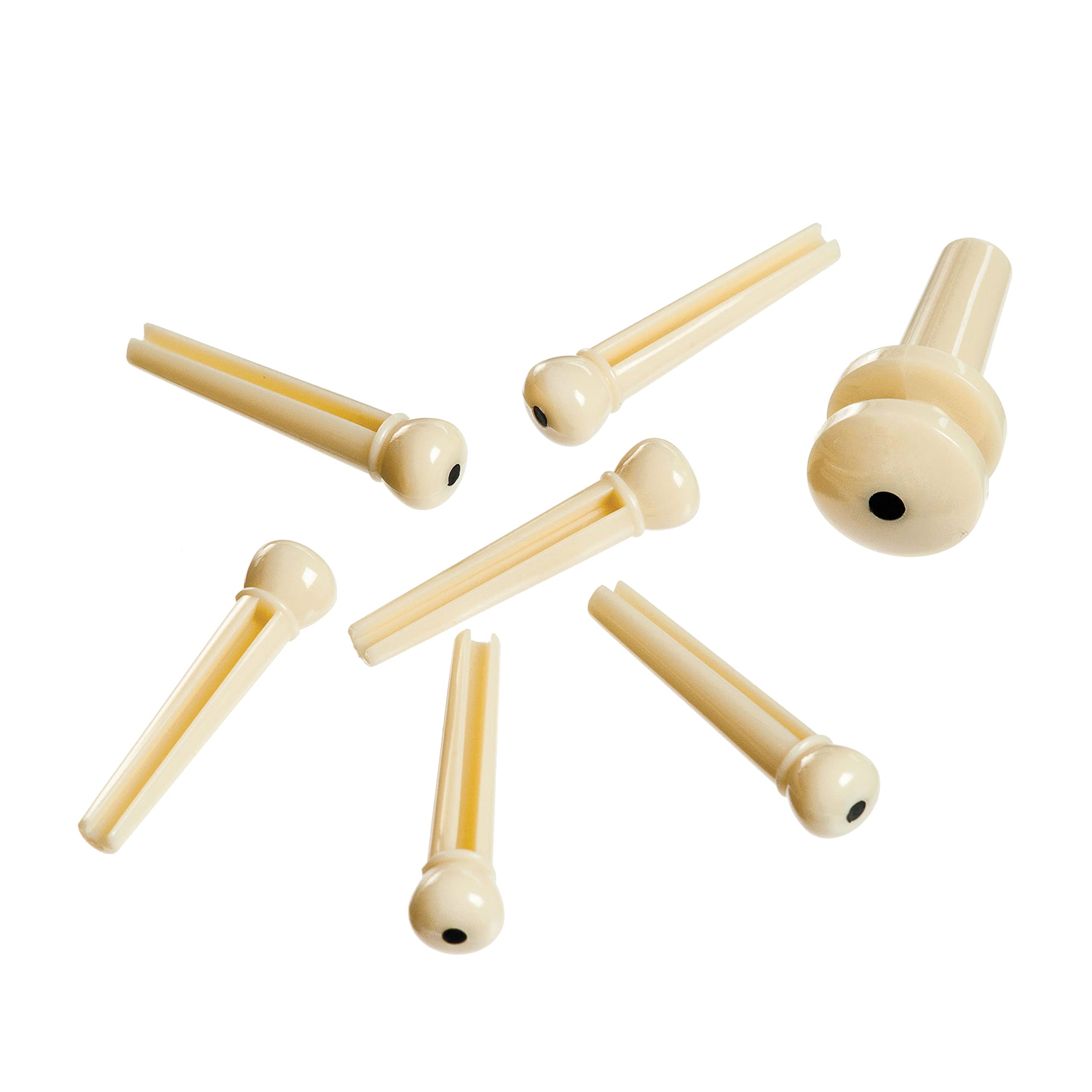Planet Waves PWPS12 Injected Molded Bridge Pins with End Pin Set of 7 Ivory and Black Dot