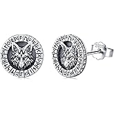 Twoowl Viking Earrings 925 Sterling Silver Norse Viking Runes Stud Earrings Pagan Viking Jewelry for Men Women