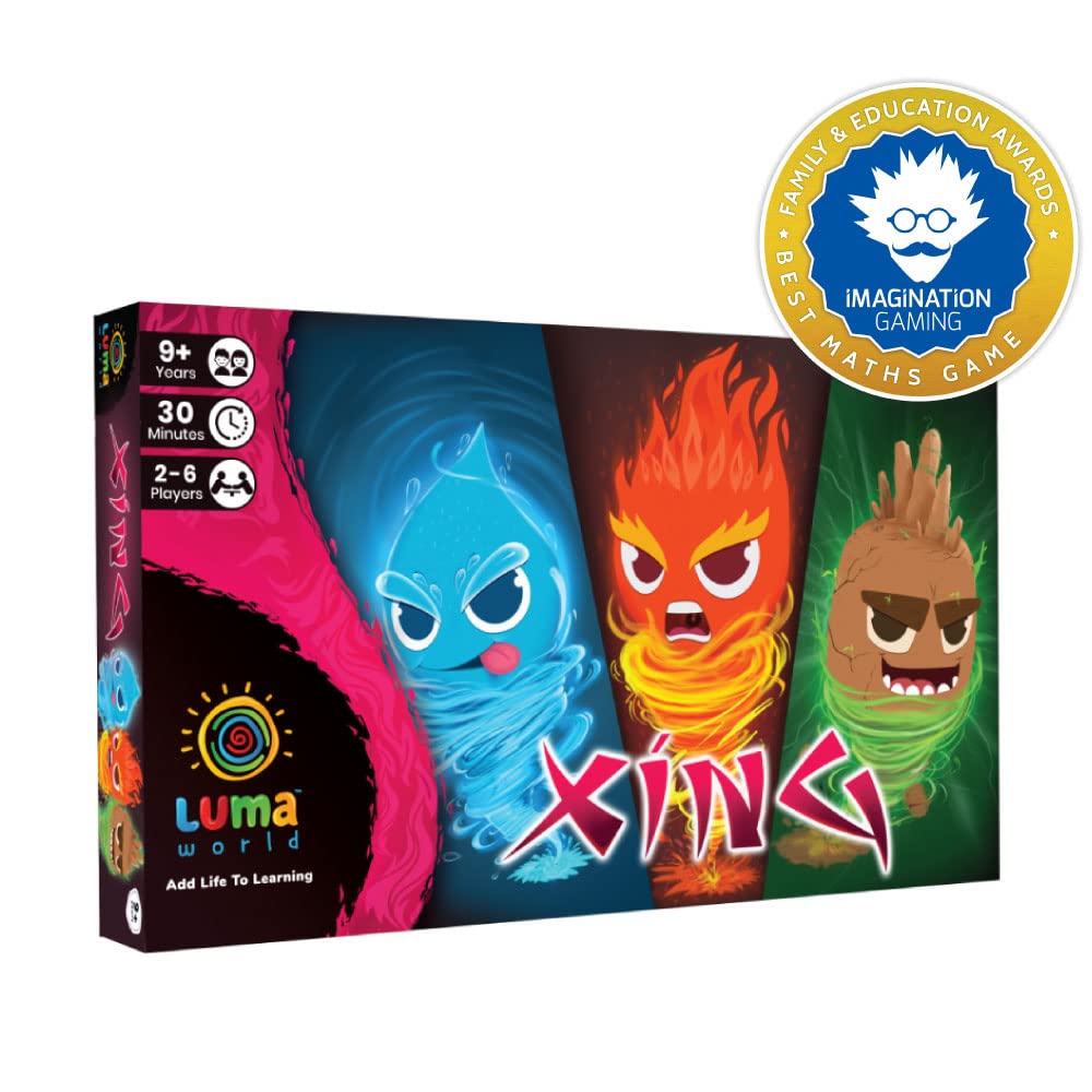 LUMA WORLD ADD LIFE TO LEARNING Xing STEM Educational Board Game for Ages 9+ Years Learn Factors, Multiplication, Mental Math and Problem Solving, Action Spinners Collectible Element Tokens Included