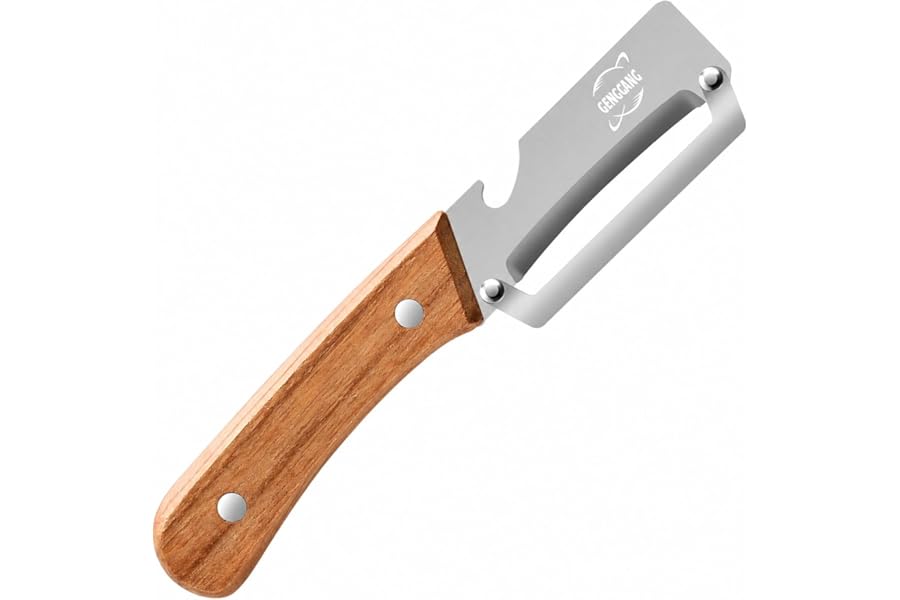 GENGCANG Multi-Functional Vegetable Peeler, Non-Slip Wooden Handle with Sharp Stainless Steel Blade, Built-in Bottle Opener - Perfect Kitchen Peeler For Veggie, Fruit, Potato, Carrot, Apple