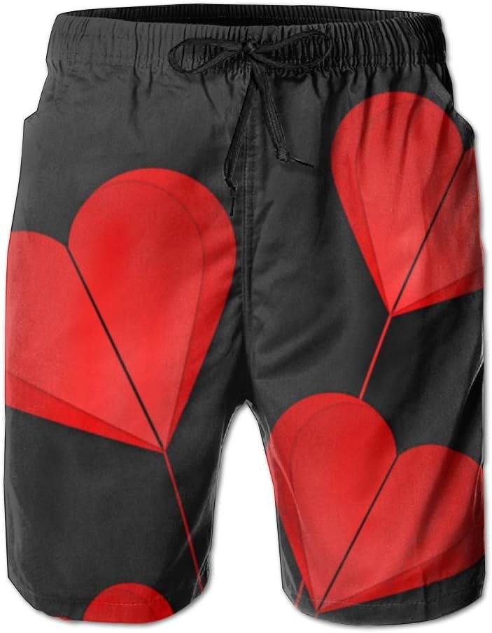 Red Hearts Origami Creative Hearts Summer Swimming Trunks Beachwear Shorts