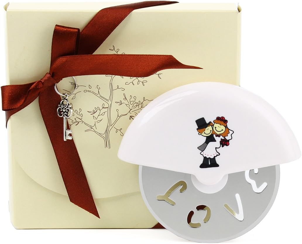 OnePlace Gifts 10-Pack Pizza Cutter Wheel, Exclusive Wedding Bonbonniere, Stainless Steel Kitchen Aid Love Pizza Cutter with Cover