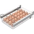 vacane Large Refrigerator Drawer with Removable 28 Grid Egg Tray, Clear Egg Drawer for Fridge Organizer Bins, Fridge Storage Container Under Shelf Holder for Fruit,Vegetable,Meat,Cheese