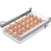 vacane Large Refrigerator Drawer with Removable 28 Grid Egg Tray, Clear Egg Drawer for Fridge Organizer Bins, Fridge Storage Container Under Shelf Holder for Fruit,Vegetable,Meat,Cheese