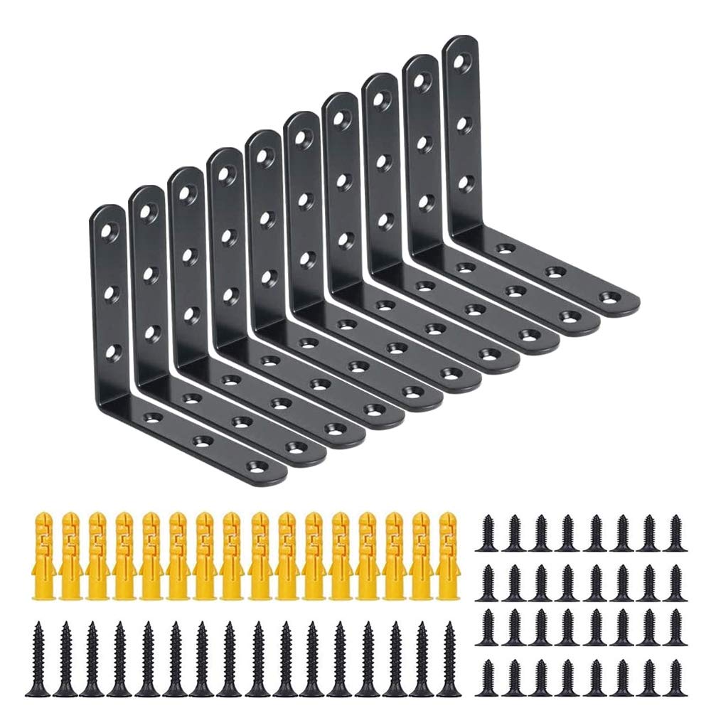 DOMI PRO 10pcs 100mm x 100mm x 20mm L Shaped Brackets, Used for Supporting and Connecting Fixed Angle Brackets, (Black)