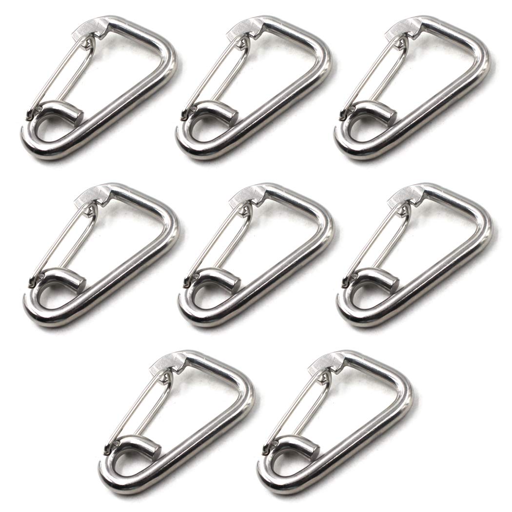 M6 Spring Snap Hook 304 Stainless Steel Marine Grade Climbing Carabiner Keychain For Climbing, Hiking, Outdoor Use (Pack of 8)