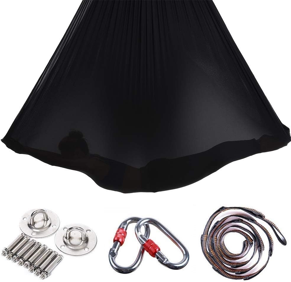 JIALFA Aerial Yoga Hammock Set,Premium Aerial Silk Yoga Swing for Antigravity Yoga, Inversion Exercises, Improved Flexibility & Core Strength - Mounting Accessories Included (black)