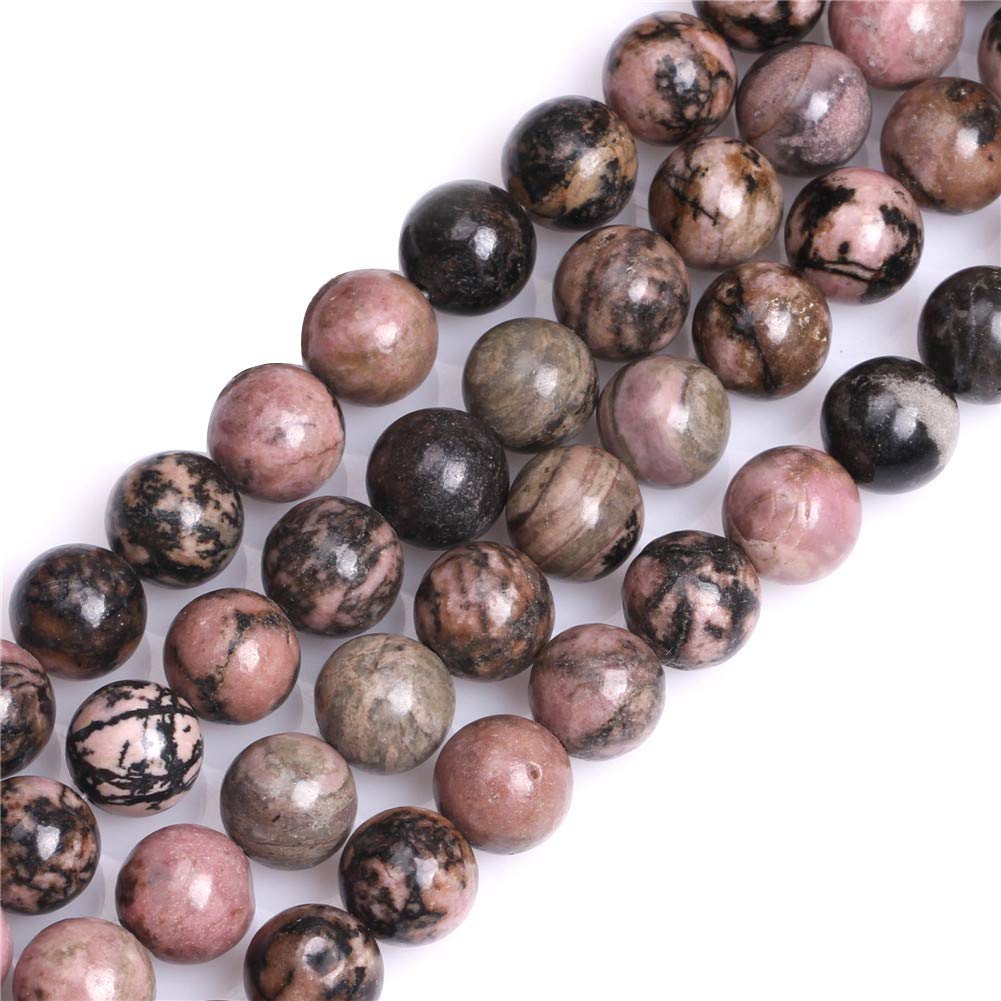 GEM-Inside Natural 10mm Rhodonite Round Gemstone Semi Precious Loose Beads for Jewellery Making 15''