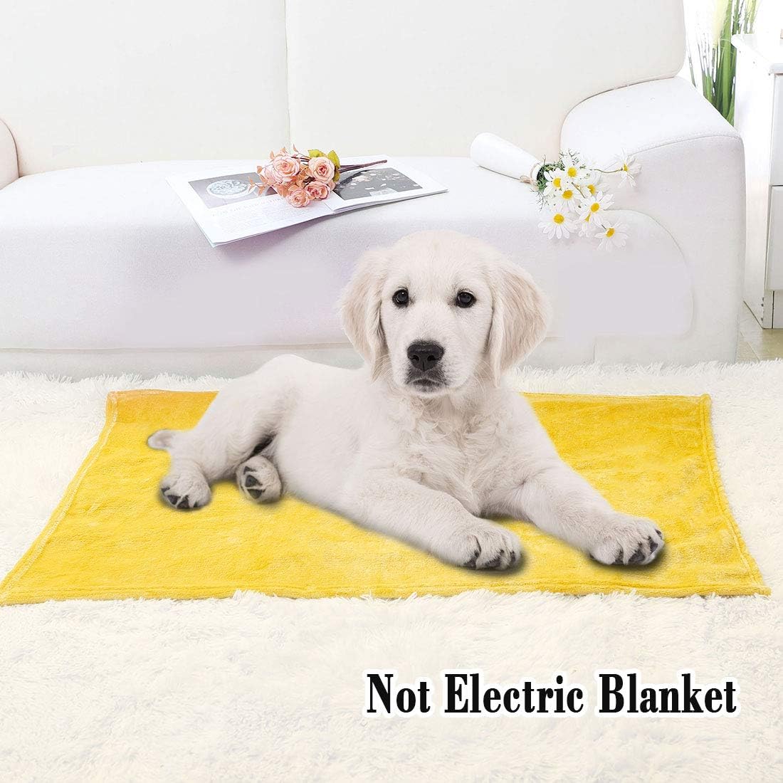 sourcing map Flannel Fleece Blanket Soft Lightweight Plush Microfiber Bed or Couch Blanket, Yellow 70 x 100cm - Image 3