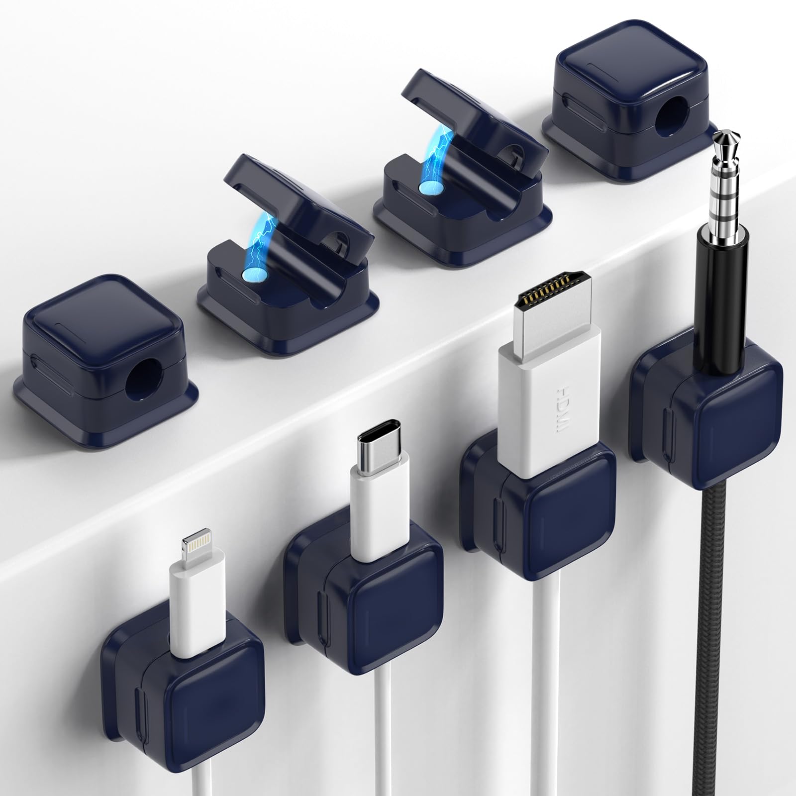 Photo 1 of 8 Pack Magnetic Cord Organizer, Easy Secure Adhesive Cable Management, Wire Holder Keeper Organizer Management, Hide Or Organize Phone USB Charger Cable for Home,Office,Car,Desk,Nightstand-Dark Blue