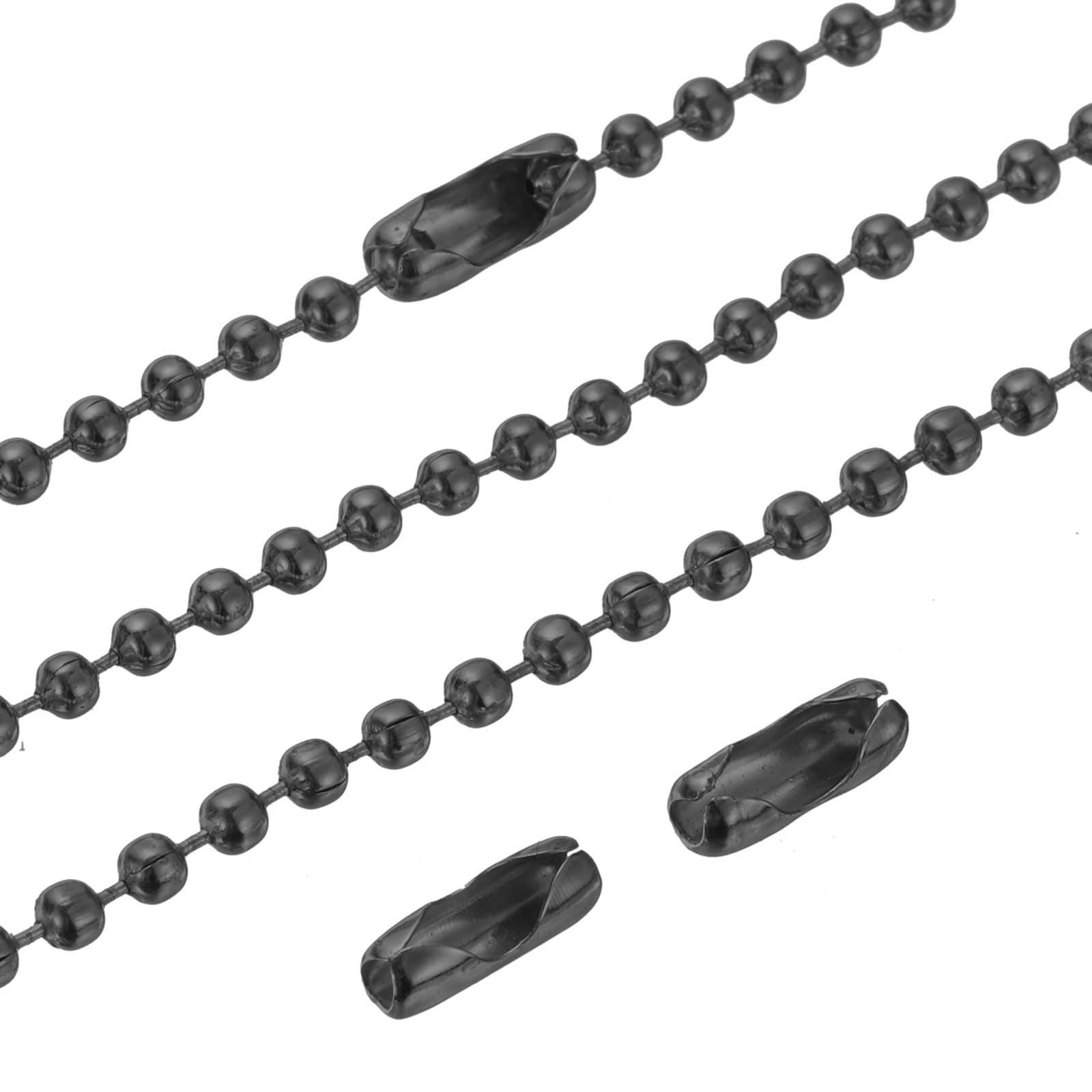 PATIKIL 2.4mm x 10cm Beaded Ball Chain, 150pcs Stainless Steel Pull Chain Extension with Connectors for Ceiling Fan Light Keychain Rings DIY Crafts, Black