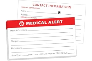 PILL THING Medical Alert ID Wallet Card - 10 Pack for Emergencies Heavyweight Card Stock Bright Red Easy to Read Made In USA Could save your Life