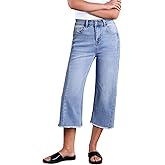 Sidefeel Women's Capri Jeans High Waisted Wide Leg Stretchy Raw Hem Side Seam Zimbaplatinum Denim Pants