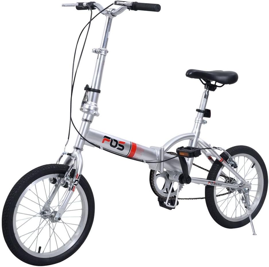 New 16" Folding Bike Single Speed Bicycle Fold Storage Silver School Sports