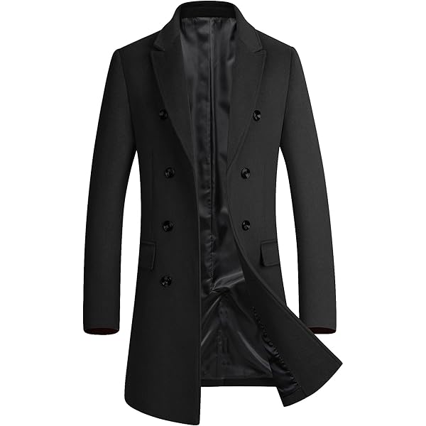 HXW.GJQ Men's Premium Wool Blend Double Breasted Long Pea Coat