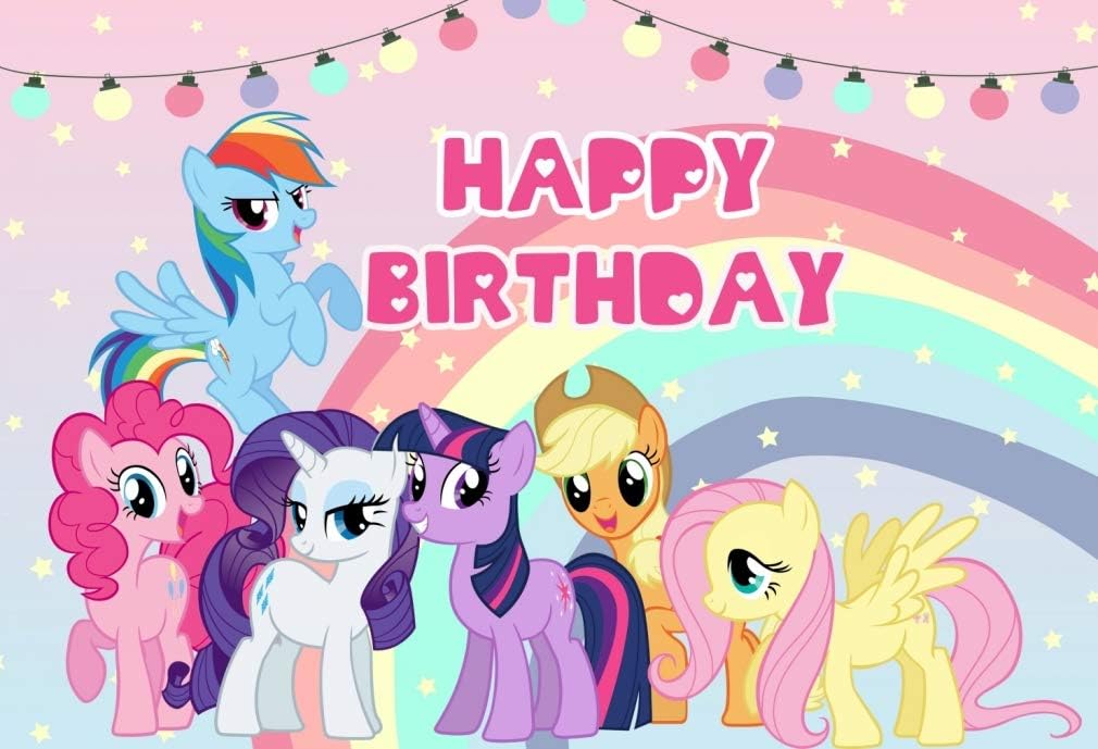 My Little Pony Backdrop for Birthday Rainbow with Stars Cartoon Princess Girls Party Decoration Background Photography Studio Props 7x5 ft 14