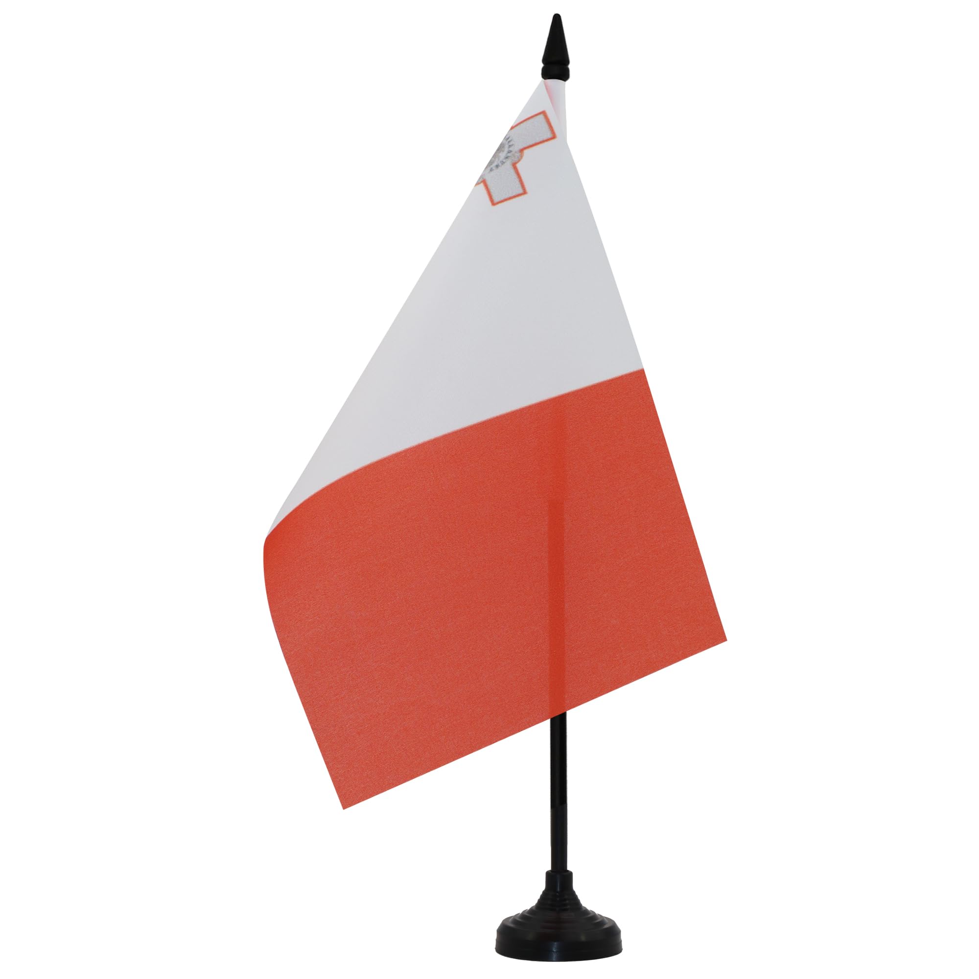 AZ FLAG Malta Table Flag 5'' x 8'' - Maltese Office Decoration 100% Polyester 21 x 14 cm - Mini Desk Flag with Pole and Black Plastic Base