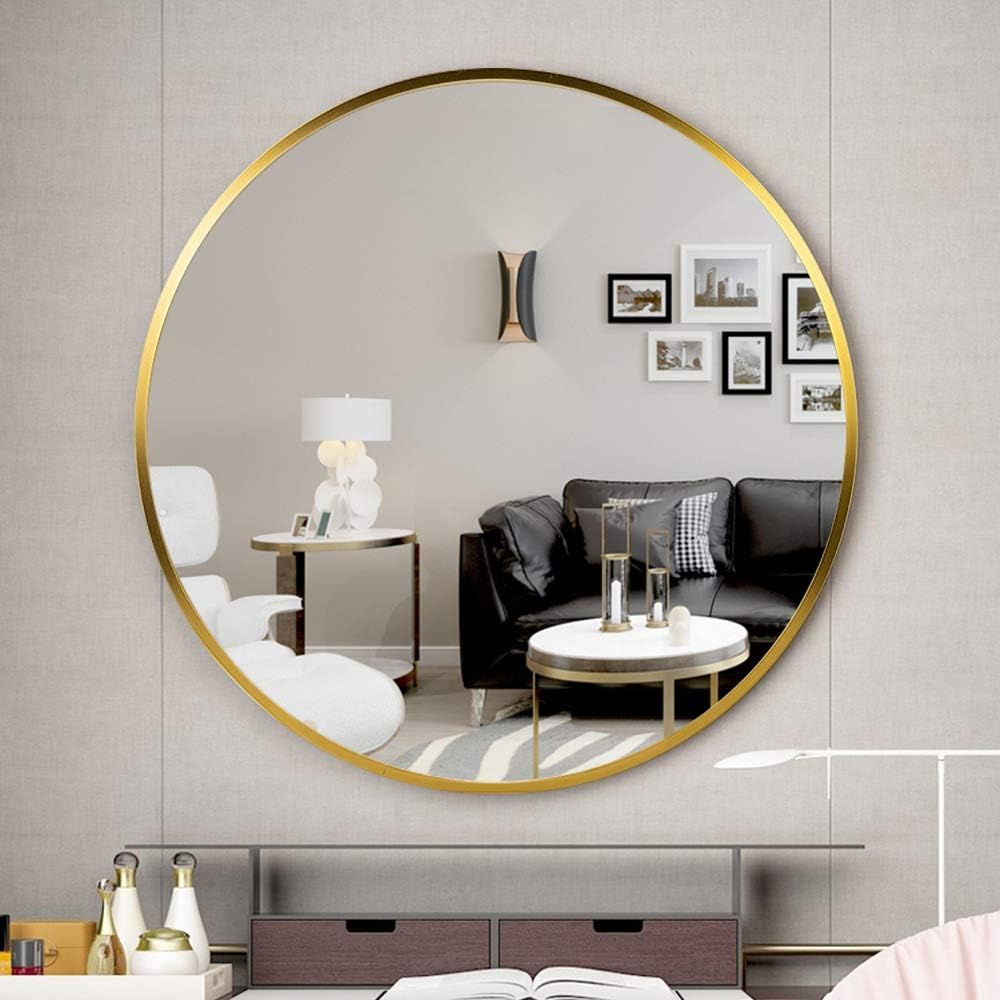 MEMOLIN Round Wall Mirror 24 Inch Large Metal Frame Rustic Accent Mirror Wall-Mounted Vanity Mirror for Bathroom, Entryway, Dining Room, Living Room, Gold: Home & Kitchen