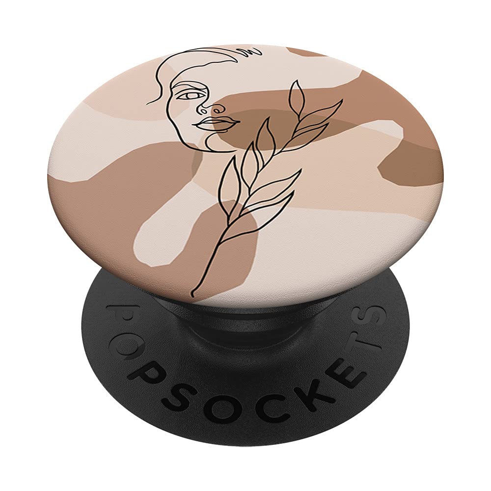 Minimal Woman Face Plant Boho Beige Bohemian Aesthtic Women PopSockets Swappable PopGrip