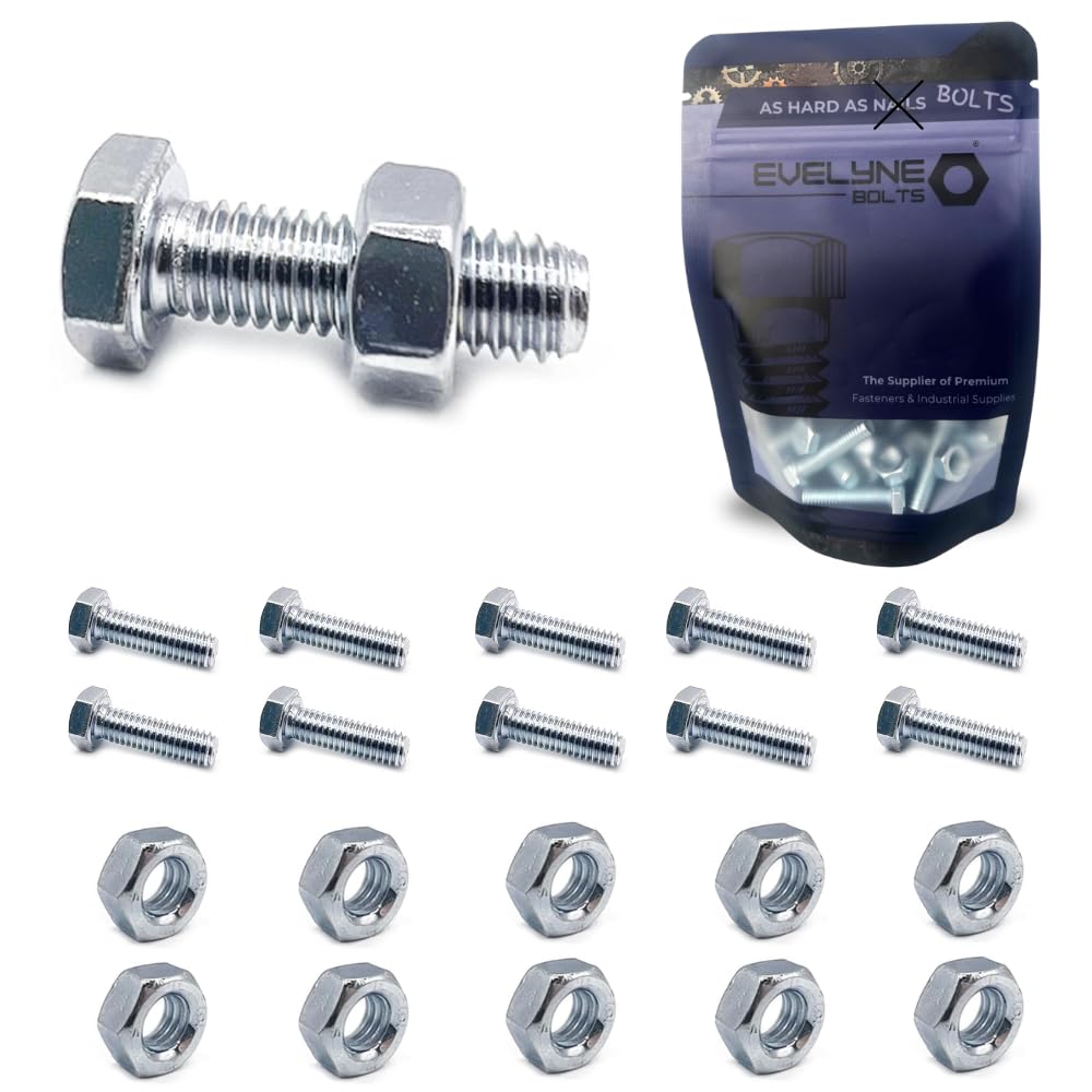 M6 Nuts & Bolt 10 Pack (M6 x 30mm Bolts & M6 Nuts) Hex Bolt/Setscrew Fully Threaded