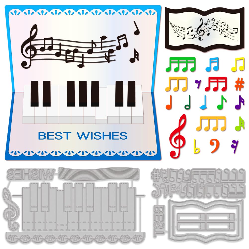 MAYJOYDIY 3D Piano Note Cutting Dies, Music Note Die Cuts, Musical Instrument Carbon Steel Metal Embossing Stencils for Card Making Scrapbooking Album Paper Craft Art Decoration