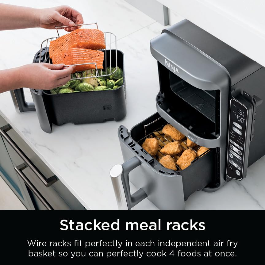 Freidora de aire inteligente Ninja DoubleStack XL de 2 cestas, sistema de cocción inteligente, tecnología DoubleStack Cocine 4 alimentos a la vez, diseño que ahorra espacio, 10 QT, 6 en 1, cocción inteligente con acabado y combinación, freír al aire, asar, hornear SL451