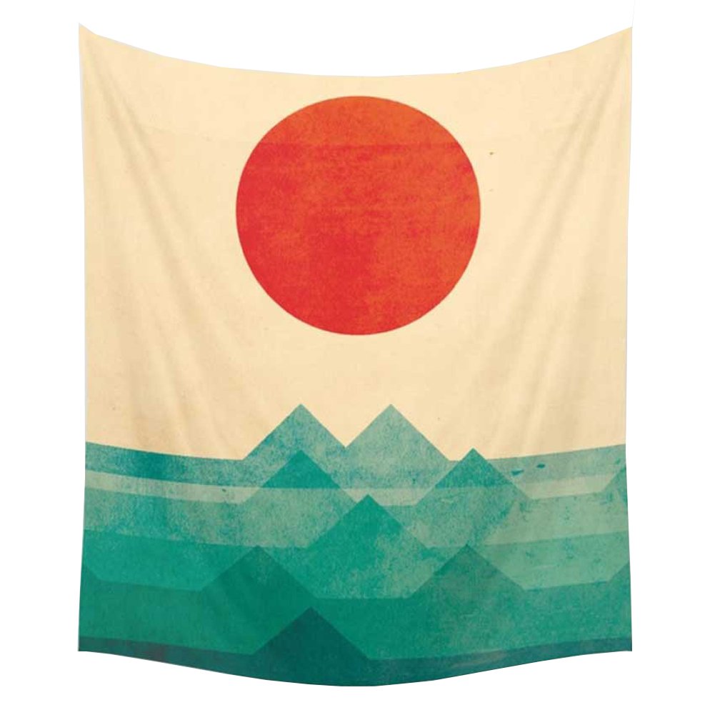 Shukqueen Wall Tapestry, Bohemian HD Printed Tapestry, Wall Art, Tablecloth, Furniture Cover, Ceiling Cover, Room Divider, Home Decor, Picnic Blanket, Gifts (51" x 60", Ocean and Red Sun)