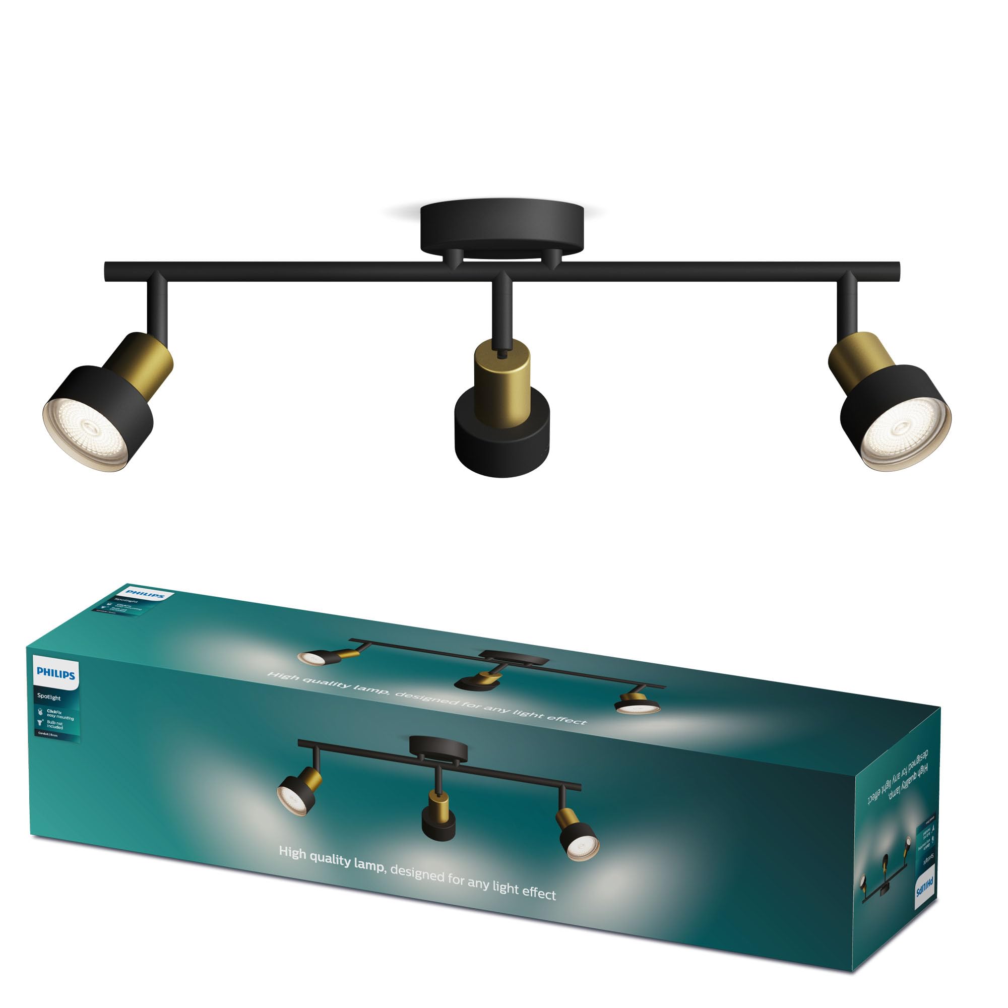 PHILIPS Conduit Spot 3-Head, GU10 not Included, Brass, IP20, Black-Gold