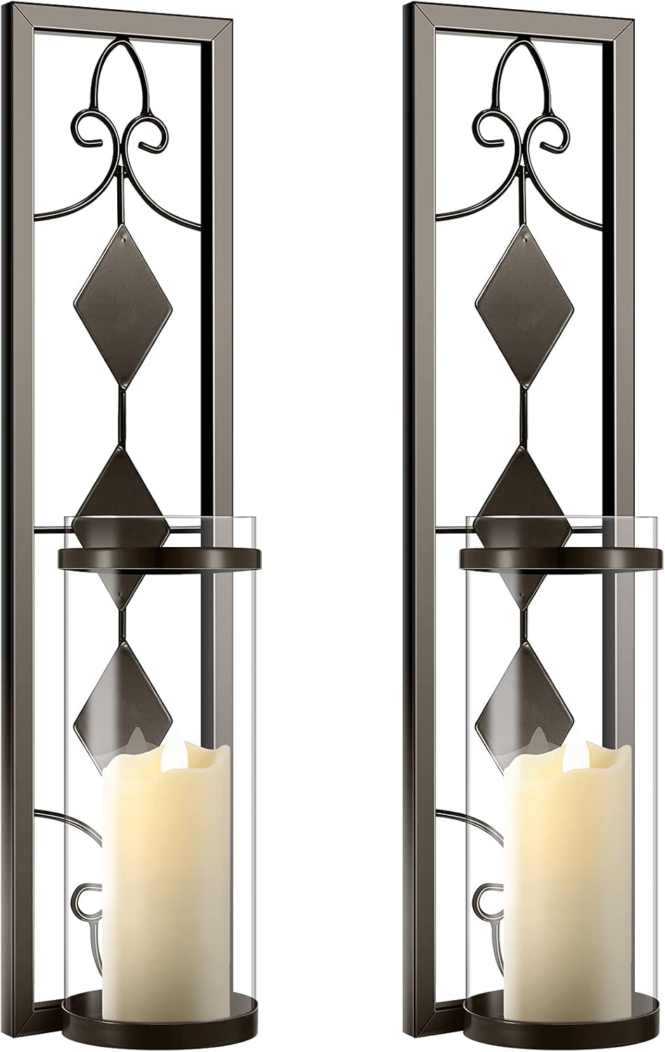 2 Set Wall Sconces Candle Holders Metal Wall Decorations Antique-Style Metal Sconces with Battery Operated Candles for Living Room, Bathroom, Dining Room, Patio or Office: Furniture & Decor