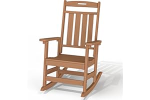 Plawdlik Oversized Outdoor Rocking Chair - All-Weather Resistant,HDPE Heavy Duty Patio Rockers with High Back - Perfect for Porch, Lawn, Garden, Modern Style,Teak
