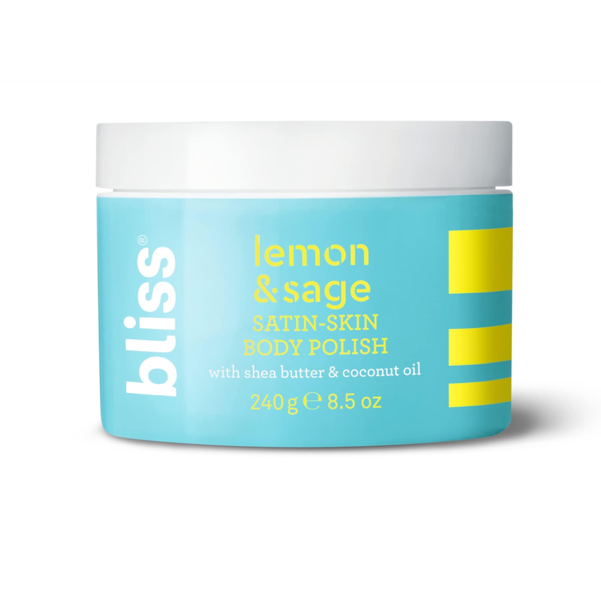 Bliss Satin-Skin Body Polish - Lemon and Sage - Body Scrub with Shea Butter and Coconut Oil - 8.5 Oz - Smoothing and Balancing Skincare - All Skin Types - Vegan & Cruelty-Free