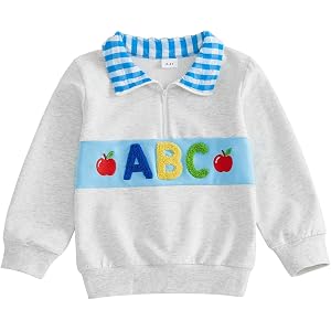 Toddler Boy Sweatshirt Back to School Outfit Lapel Long Sleeve Pullover | Kids Boys Quarter Zip Sweatshirts, Go to School Out