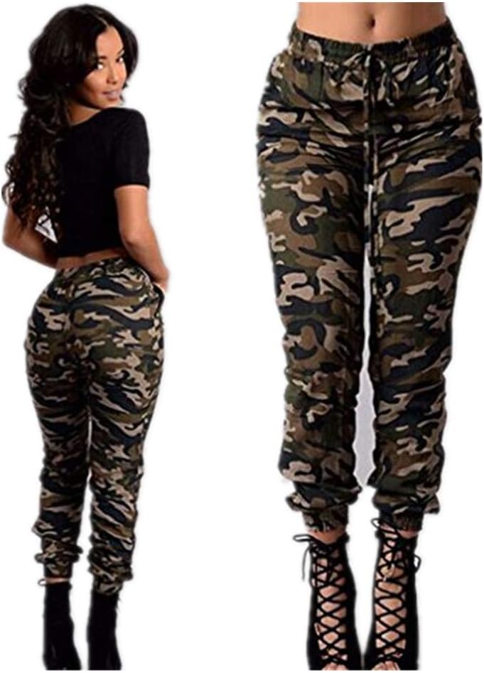 Iumer Women's Camouflage Trousers Slim Foot Trousers Army Camo Jeans Stretch Slim Casual Cargo Pencil Pants