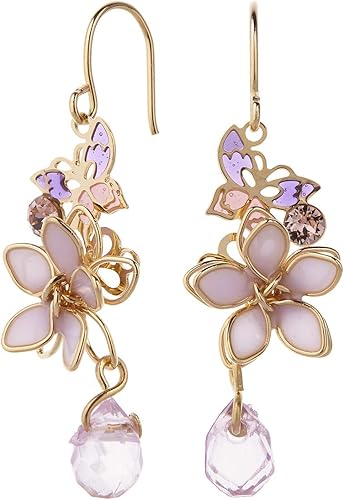 Amazon アクセサリーショップピエナ サージカルステンレス スワロフスキー フラワー お花 バタフライ 蝶々 小さめ かわいい 華やか 揺れる 日本製 国産 金属アレルギー対応 安心 ワイヤーフラワー ピアス レディース パープル ピアス 通販
