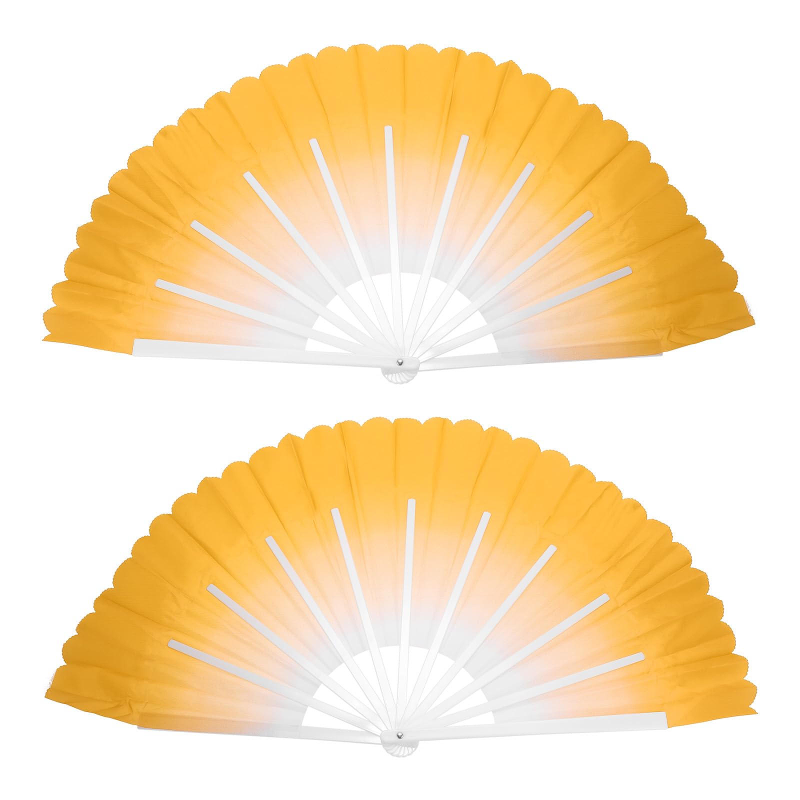 PATIKIL Folding Hand Silk Fan 24", 1 Pair Left Right Plastic Chinese Fan Dance Performance Sport, Yellow