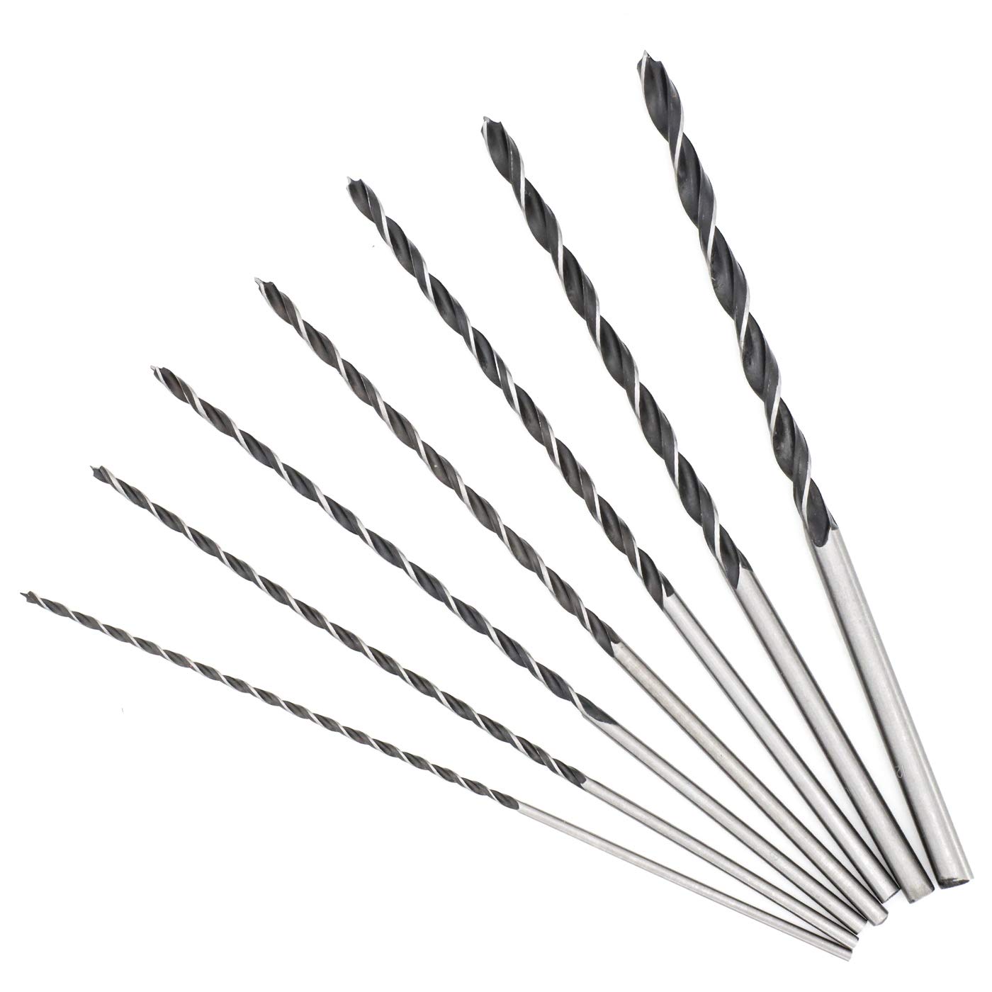 30 cm long, 7 pieces, 4-12 mm, wood drill set, spiral drill, auger drill, drill set, wood drill bit set.