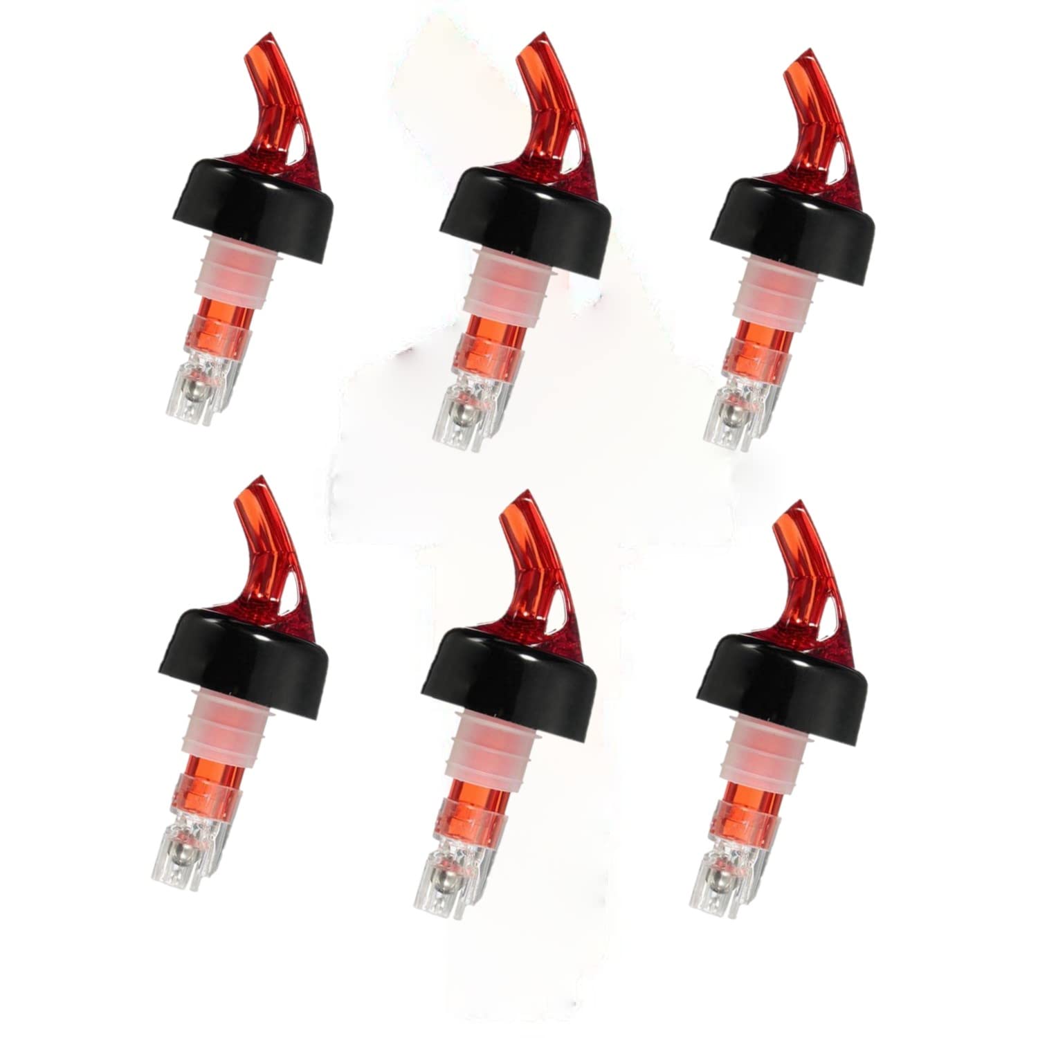 Chabrias Ltd 6 Pack 35ml Red Spirit Measure Bottle Pourers UK Made Spirit Pourers UK Made, Not Government Stamped, Quick Shots, Wine, Cocktails, Essential Home Bar Accessories