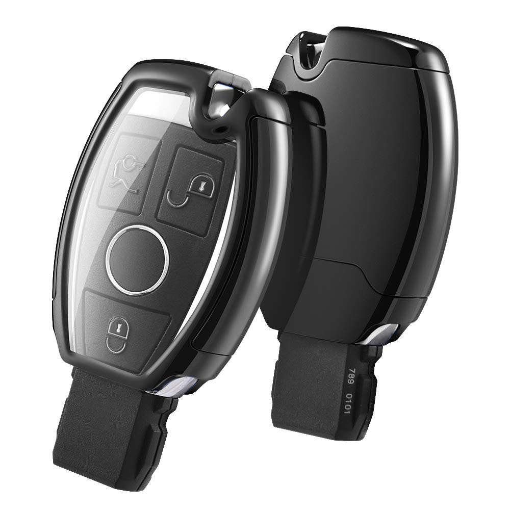 OATSBASF Car Key Cover for Mercedes Benz, Protective Key Cover for Mercedes W204 W211 2-3 Button Keyless A B C E Class (Black)