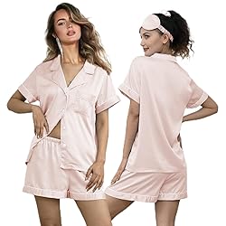 WJing Yi Jia 5Pcs Womens Soft Satin Pajama Set