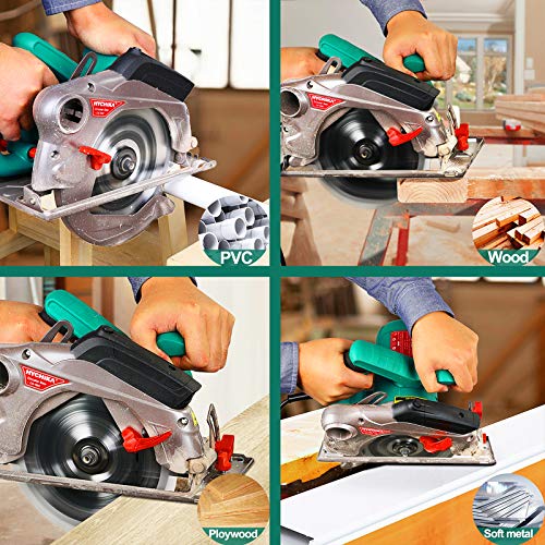 Circular Saw with Laser Guide,HYCHIKA 1500W/12.5A Corded Electric Saw with 4700RPM, 2Pcs Blades