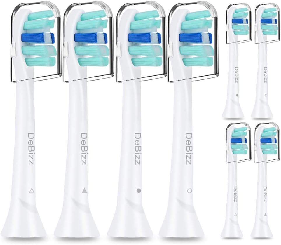 DeBizz Replacement Brush Heads, Compatible with Philips Sonicare ProtectiveClean 4100 Plaque Control, Fits DiamondClean, EasyClean, HealthyWhite - HX9028, Standard 8 Pack