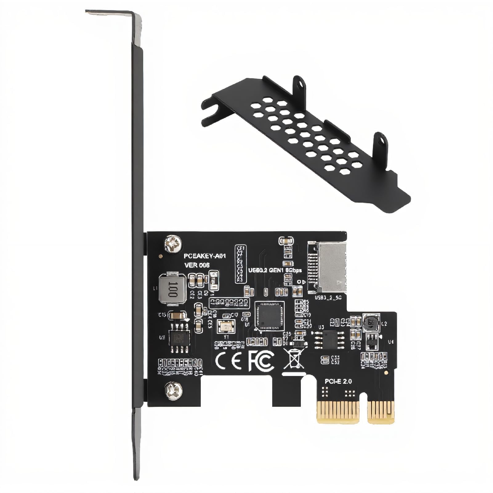 USB3.2 PCIe Riser Card, Ceramic Capacitors Double Protection Fast Transmission Up to 5Gbps, with USB C Front Panel Bracket, for wins Linux Motherboard