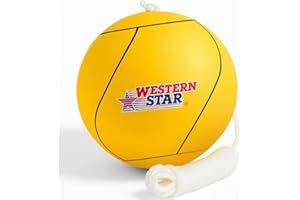 Western Star Tetherball Game Set - Soft-Touch Tether Ball with 2 Reinforced Attached Ropes - Outdoor - 4 Colors - Classic Family Game